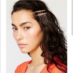 NEW Free People rose gold stars with dangling raindrops hair pins barrettes set